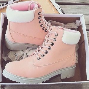 baby pink combat boots